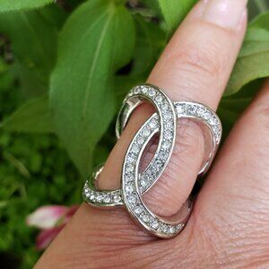 Double Circle Ring with rhinestones - size 6